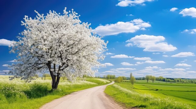 wonderful cherry tree in bloom in Baselland in spring