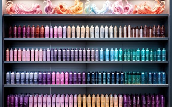 Colorful Hair Care Products Displayed on Shelves with KEVIN.MURphy Brand