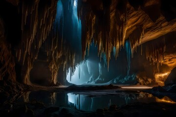The mysterious beauty of a cave habitat, with stalactites and stalagmites creating otherworldly formations