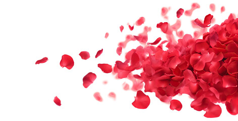 Dance of floating pink petals in the air, cut out