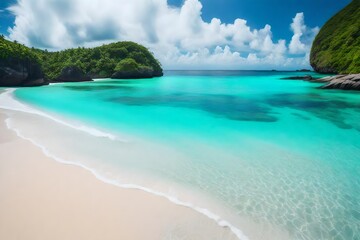 Obraz premium A pristine tropical beach with powdery white sand and crystal-clear waters, inviting relaxation