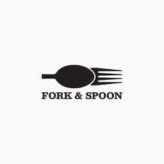 Vector pictorial mark logo design for a food business with a fork and spoon iconic symbols