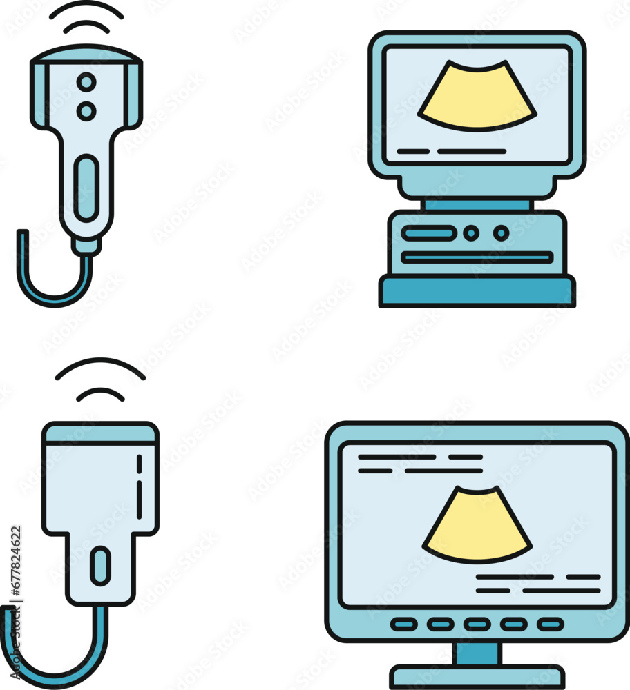Poster ultrasound machine icons set. outline set of ultrasound machine vector icons thin line color flat on
