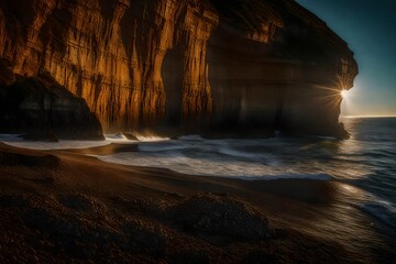 The mesmerizing dance of sunlight on a coastal cliff, creating intricate patterns of light and shadow