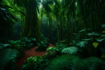 A dense rainforest canopy, alive with the vibrant colors and sounds of exotic birds and primates