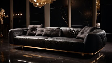 big rich living room, a big three seater sofa, stylish, luxurious, elite, classy, modern, copy space, 16:9