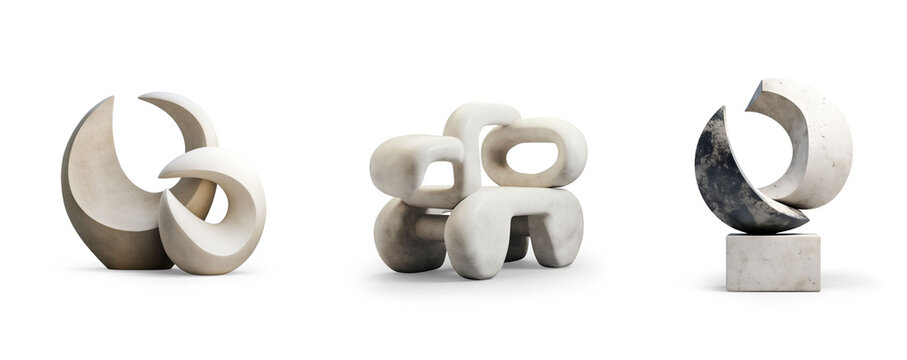 generic modern abstract decor sculpture in deferent chrome cement stone rose gold and glossy materials for home or public park area or decoration concepts isolated on transparent png background - Powered by Adobe