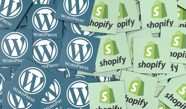 Wordpress & Shopify, An open source web software - Wordpress social media background.