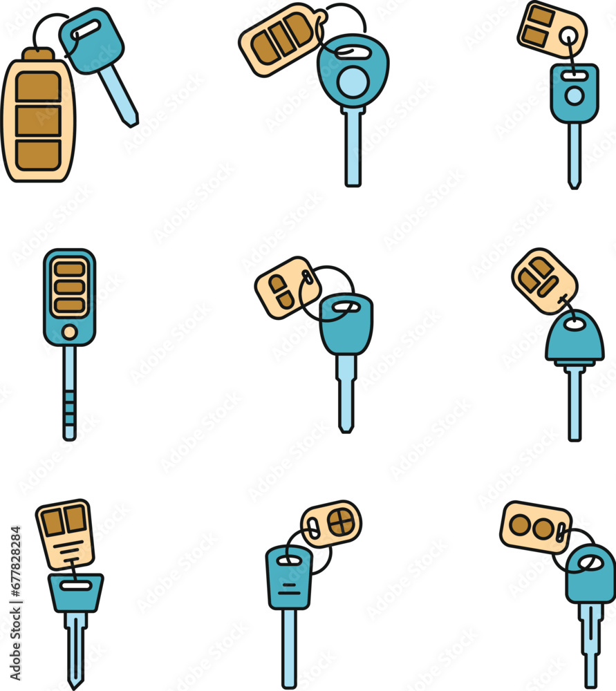 Poster modern car alarm system icons set. outline set of modern car alarm system vector icons thin line col