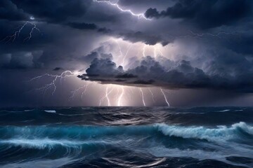 Cliffside Lightning Show  Nature's Spectacle Over the Sea,,
Stormy Seascape  Intense Lightning Display on Coastal Cliffs Generative Ai
