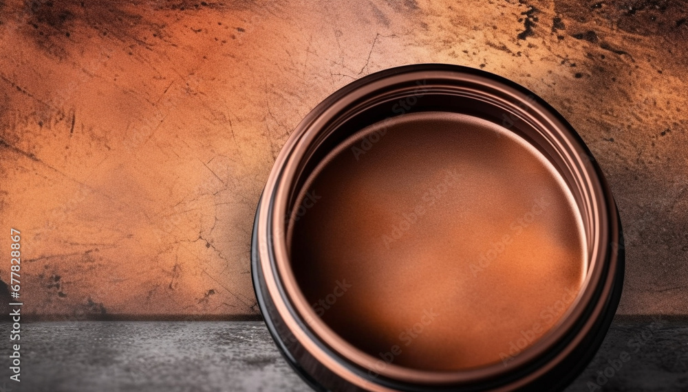 Poster earthenware pottery bowl on old table with abstract pattern design generated by ai