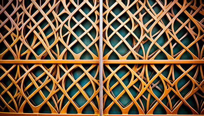 Abstract design with ornate gold shapes and blue curves generated by AI