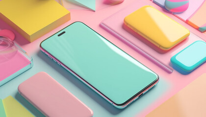 Modern office desk with wireless phone and creative design ideas generated by AI