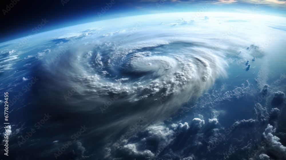 Wall mural Hurricane and its storm cloud were captured from space