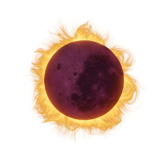 Realistic solar corona eclipse overlay effect on transparent background. blazing star edge behind planet in dark sky. Space design elements