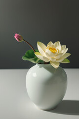 art of arranging flowers: lotus flowers in a vase on the table with a light background