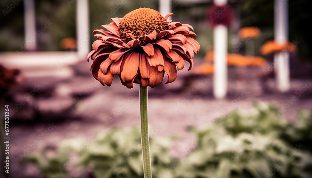 Poster Organic sunflowers and chrysanthemums adorn the farm wooden table generated by AI