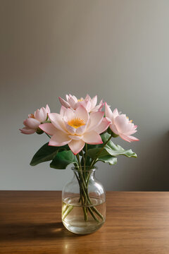 art of arranging flowers: lotus flowers in a vase on the table with a light background