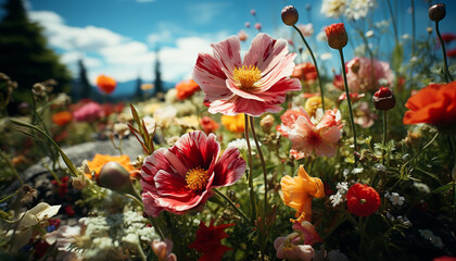 Fototapeta na wymiar Vibrant colored flowers bloom in the meadow generated by AI