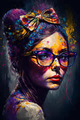 Colorful Artistic Woman Portrait with Paint Splashes Illustration