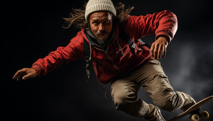 A jumping athlete in motion, displaying confidence and determination generated by AI