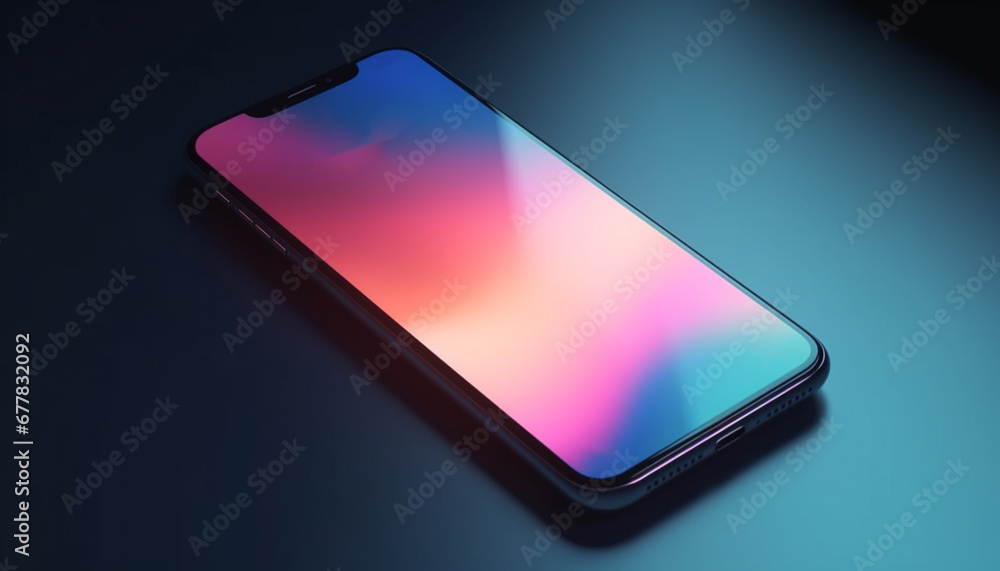 Poster vibrant pink smart phone on empty table with digital display generated by ai