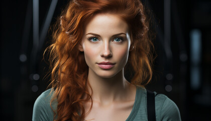 Fototapeta premium A beautiful young woman with brown hair looking at camera generated by AI