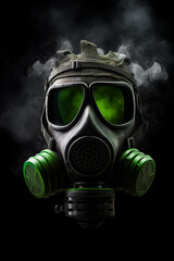 Gas Mask - Smoke - Mist - Fog - Black Background - black and green mask details
