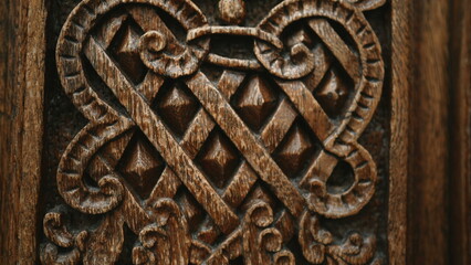 Artistry of Ages Elegant Ornamentation on Ancient Wooden Door in Antique Architecture