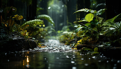 Obraz na płótnie Canvas Tranquil scene of flowing water in tropical rainforest generated by AI