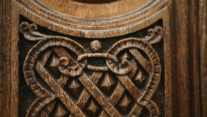 Artistry of Ages Elegant Ornamentation on Ancient Wooden Door in Antique Architecture