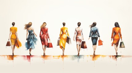 Obraz premium The girls go shopping. Women's shopping.