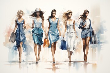 Fototapeta premium The girls go shopping. Women's shopping.