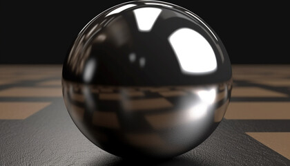 Shiny sphere reflects abstract world map, futuristic global communication symbol generated by AI