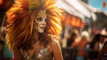Deurstickers woman dressed up as a lion carnival festival costume © Zanni