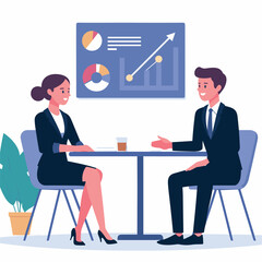 a woman and man talking in a office flat simple vector illustrations on white background