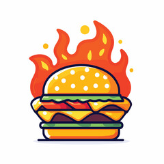 a burger icon with fire flat simple vector