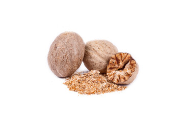 Nutmeg spice isolated on the white background