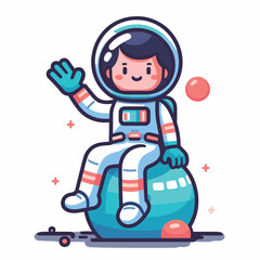 an astronaut sitting on the globe flat simple vector illustrations on white background