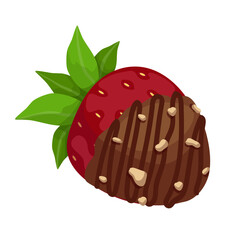 Strawberries in chocolate. Dessert made from ripe juicy berries and chocolate glaze. Vector graphics.