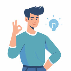 a man with idea gesture flat simple vector illustrations on white background