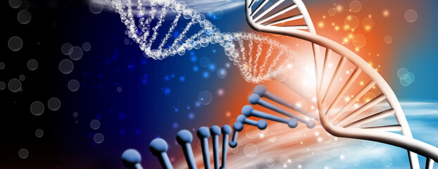 image of stylized dna chains on a blurred background. 3D-image
