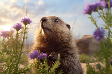 Curious groundhog animal , closeup portrait of funny animal