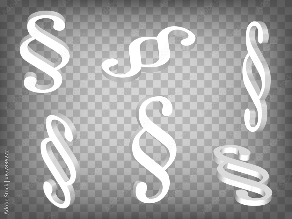 Fototapete set of perspective projections 3d paragraph symbol on transparent background. blank paragraph symbol