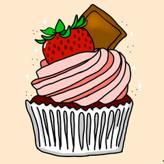 strawberry cupcake vector drawing stock vector 