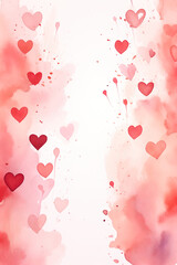 St Valentine's day minimalistic background. Red hearts, watercolor illustration, symbol of love