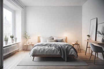 Fototapeta na wymiar Scandinavian style interior design of modern bedroom
