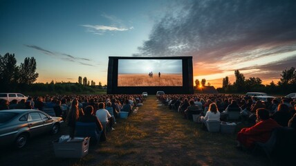 Outdoor cinema at sunset