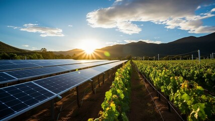 solar panels in a vineyard