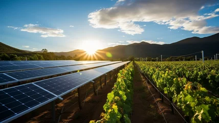 Fotobehang solar panels in a vineyard © Karen